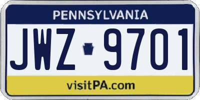 PA license plate JWZ9701