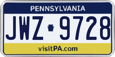 PA license plate JWZ9728