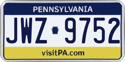 PA license plate JWZ9752