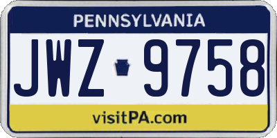 PA license plate JWZ9758