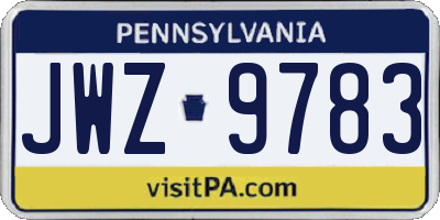 PA license plate JWZ9783