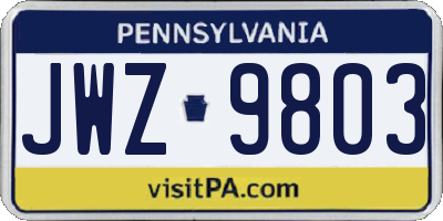 PA license plate JWZ9803