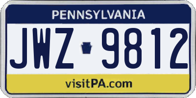 PA license plate JWZ9812