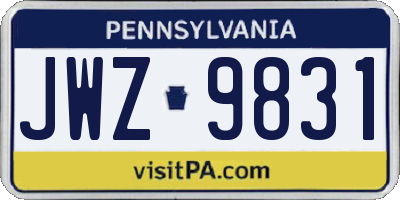 PA license plate JWZ9831