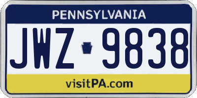 PA license plate JWZ9838