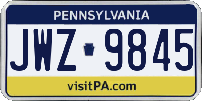 PA license plate JWZ9845