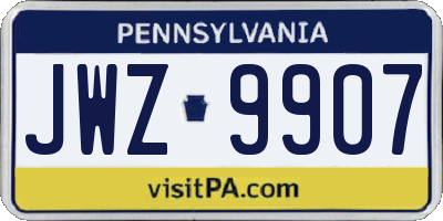 PA license plate JWZ9907