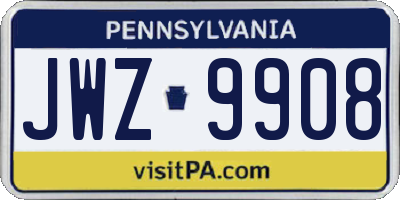PA license plate JWZ9908