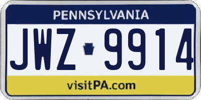 PA license plate JWZ9914