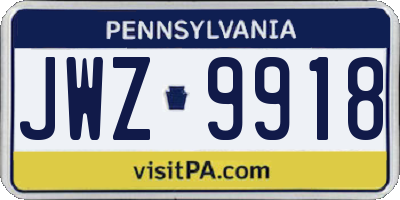 PA license plate JWZ9918