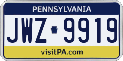 PA license plate JWZ9919