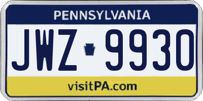 PA license plate JWZ9930