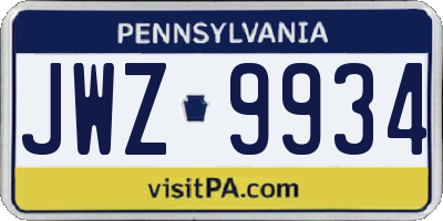 PA license plate JWZ9934