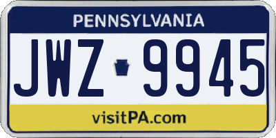 PA license plate JWZ9945
