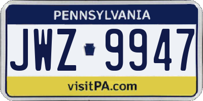 PA license plate JWZ9947