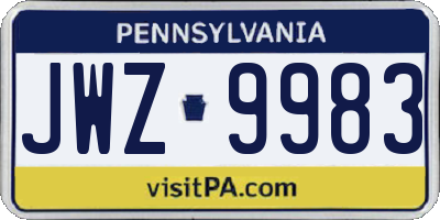 PA license plate JWZ9983