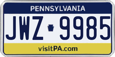 PA license plate JWZ9985
