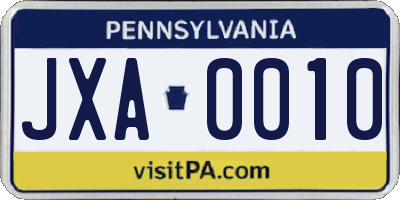 PA license plate JXA0010