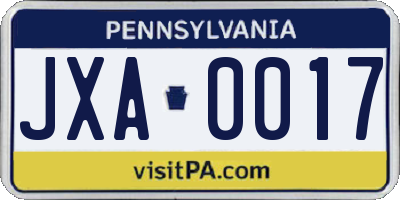 PA license plate JXA0017
