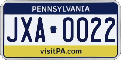 PA license plate JXA0022