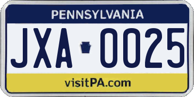 PA license plate JXA0025