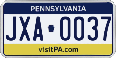 PA license plate JXA0037