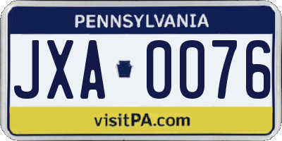 PA license plate JXA0076