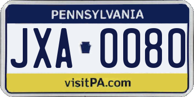 PA license plate JXA0080