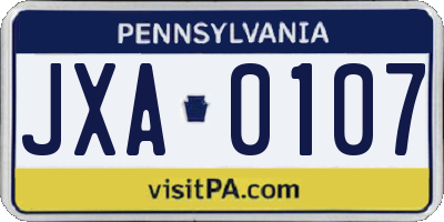 PA license plate JXA0107