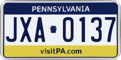 PA license plate JXA0137
