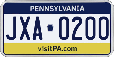 PA license plate JXA0200