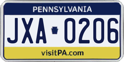 PA license plate JXA0206