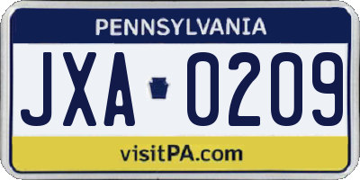 PA license plate JXA0209
