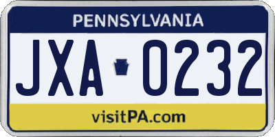 PA license plate JXA0232