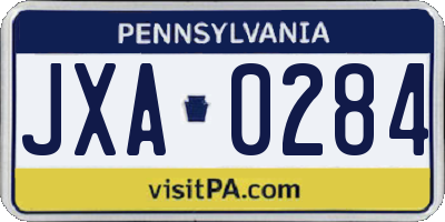 PA license plate JXA0284