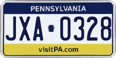 PA license plate JXA0328