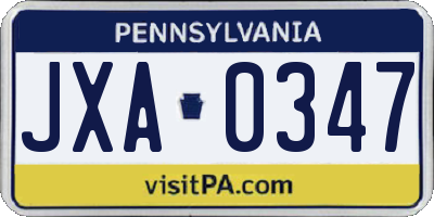 PA license plate JXA0347