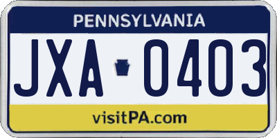 PA license plate JXA0403