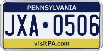 PA license plate JXA0506