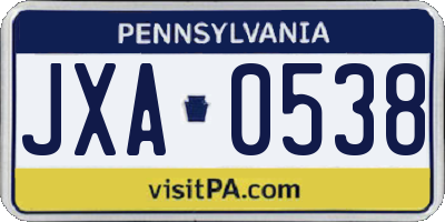 PA license plate JXA0538