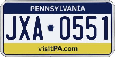 PA license plate JXA0551