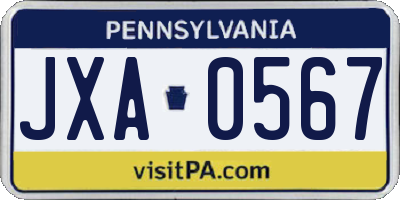 PA license plate JXA0567