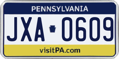 PA license plate JXA0609