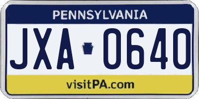 PA license plate JXA0640