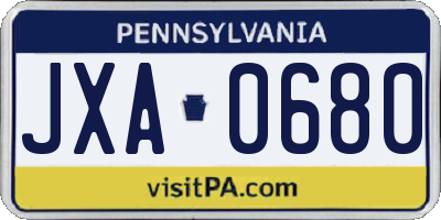 PA license plate JXA0680