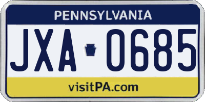 PA license plate JXA0685