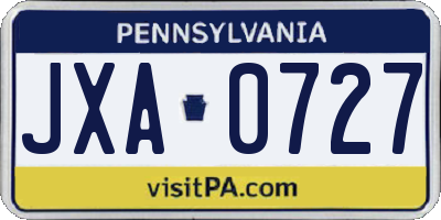 PA license plate JXA0727