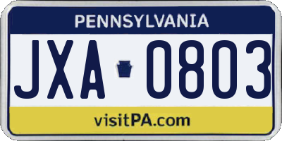 PA license plate JXA0803