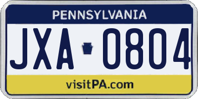 PA license plate JXA0804