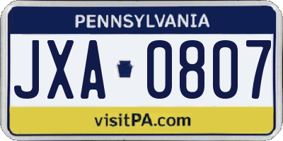 PA license plate JXA0807